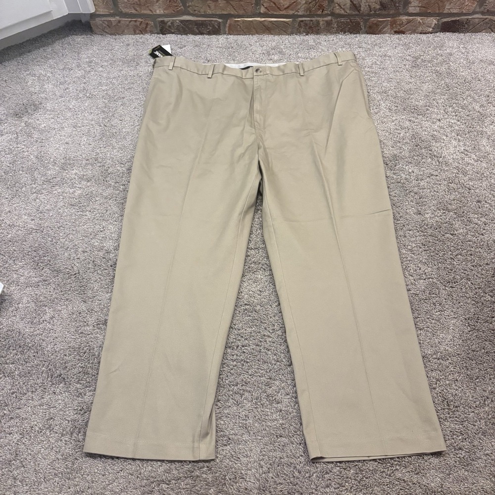NEW Savane Geo Khakis Pants Size 50x30 Beige Flat Front Wrinkle Resistant BIG